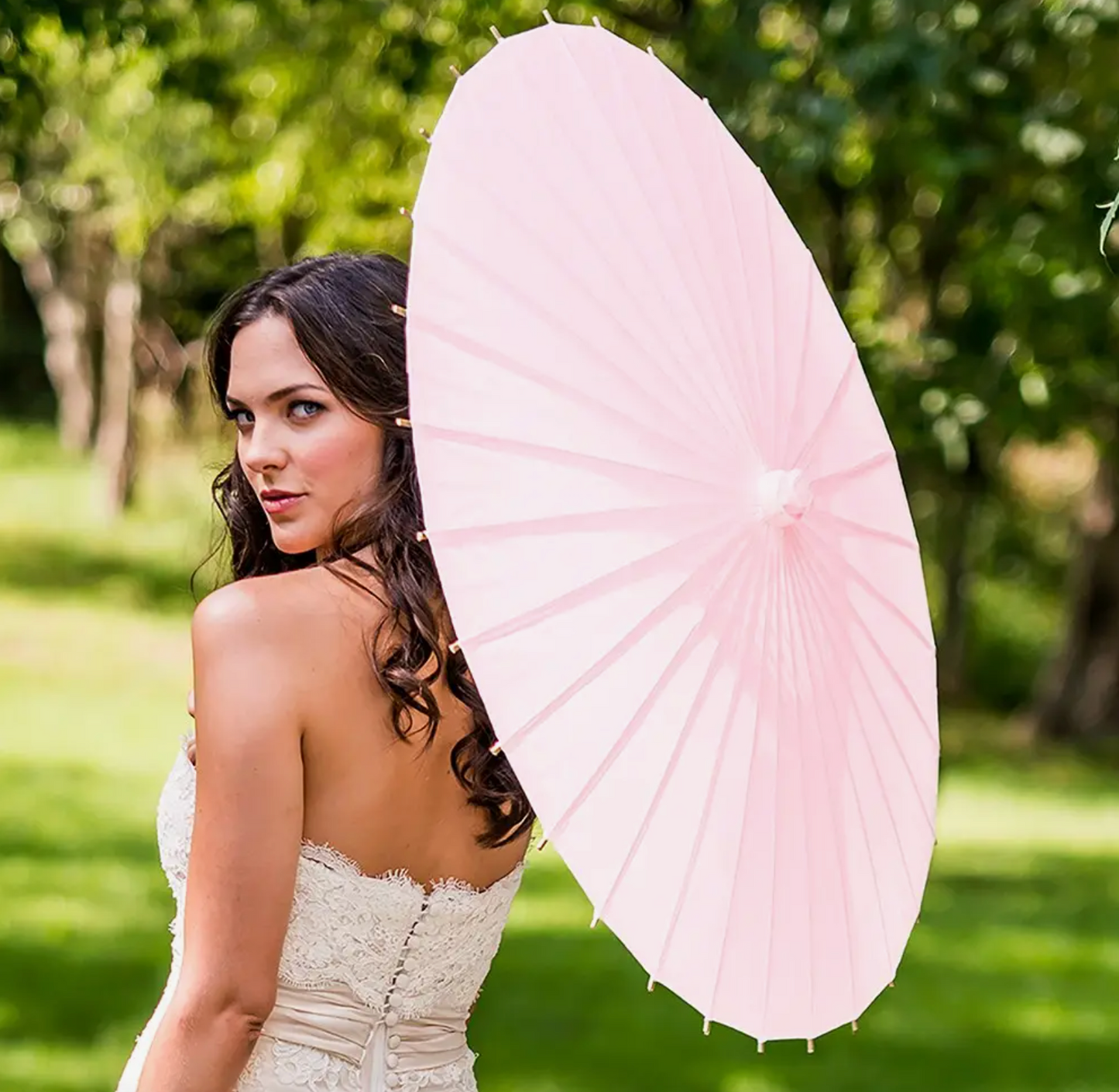 Pretty Paper Parasol With Bamboo Handle